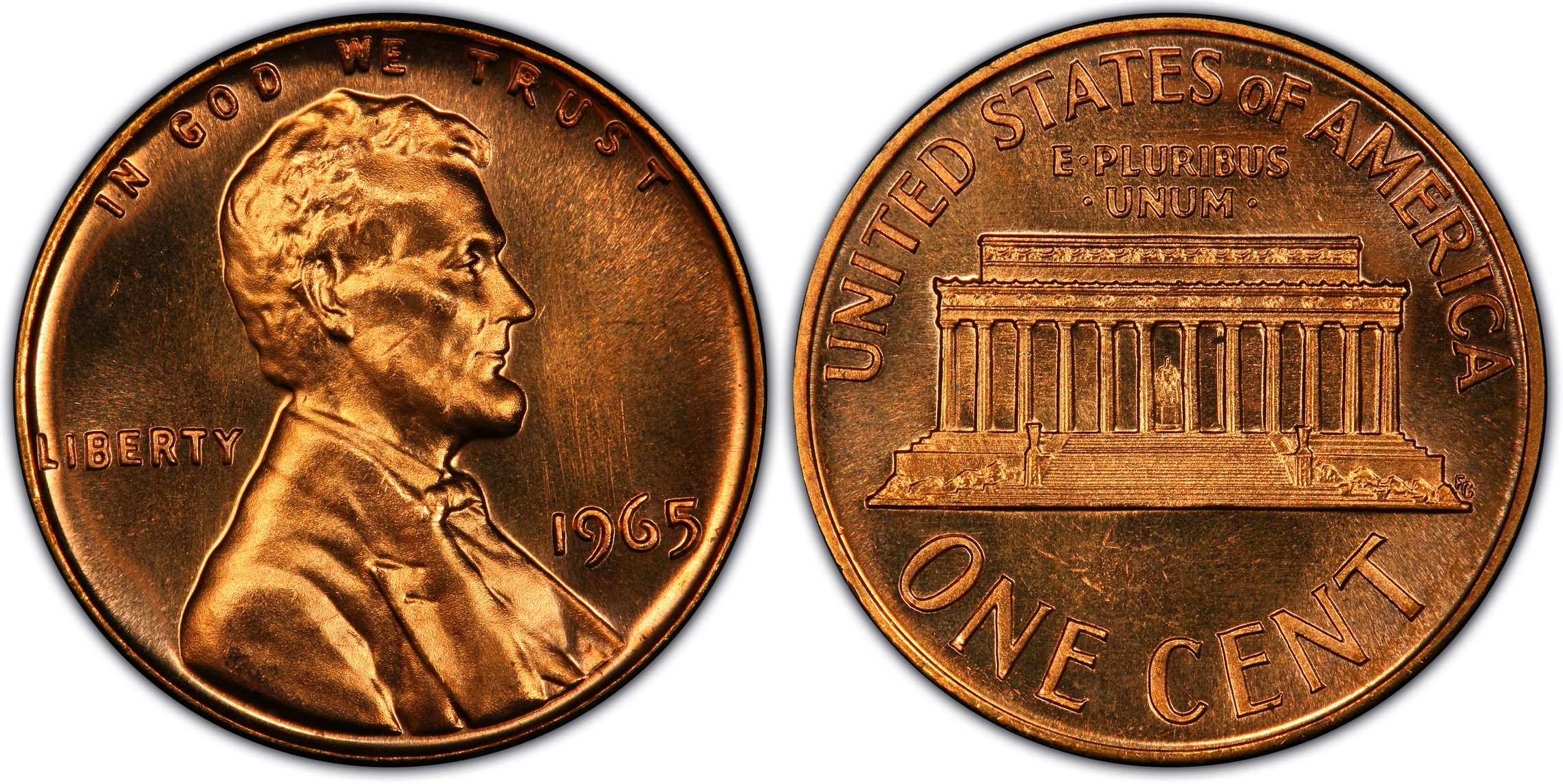 1965 SMS Deep Cameo penny showing frosted Lincoln portrait contrasting against mirror-like field surfaces